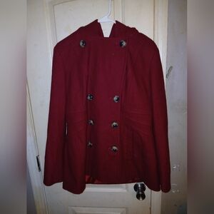 Anne Klein Men's Double-Breasted Burgundy Pea Coat